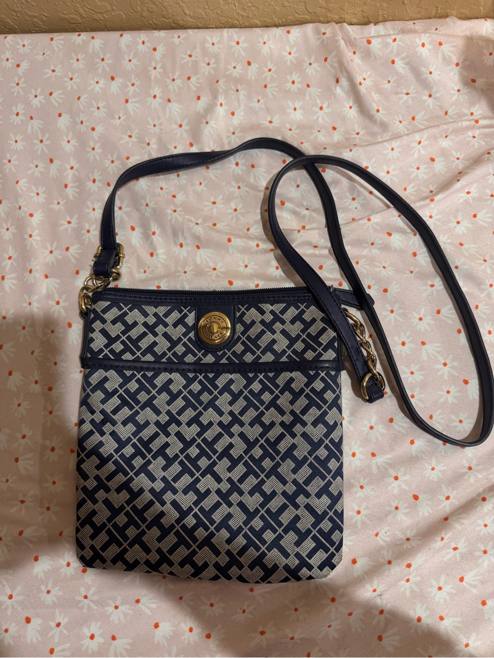 Tommy Hilfiger Navy Pattern Crossbody Bag - Branded Logo Accent
